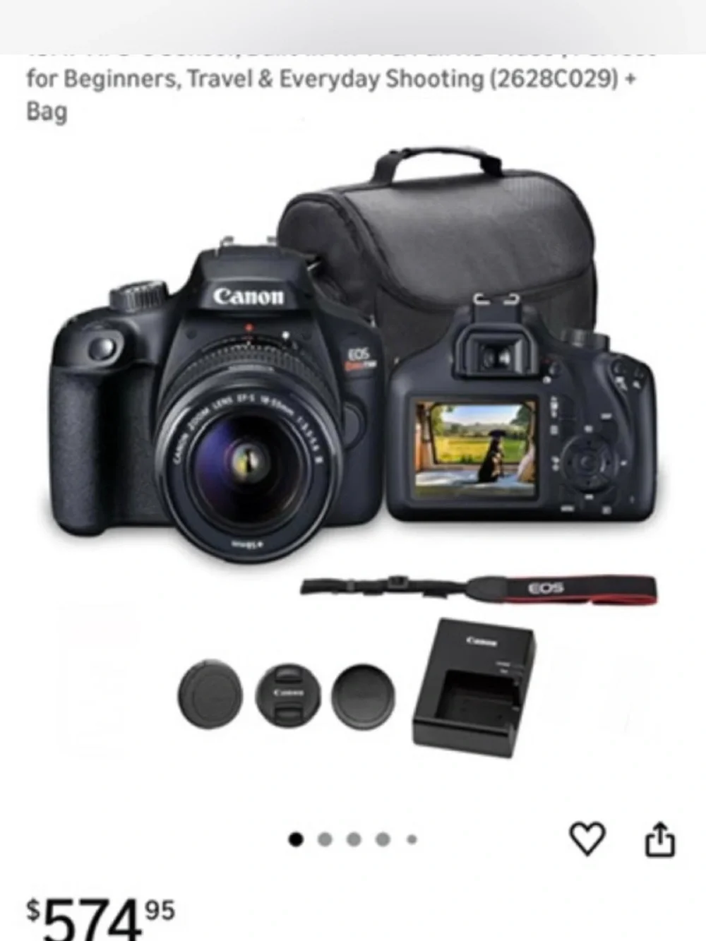 Canon Black DSLR Camera Kit with Lens, Charger & Strap
